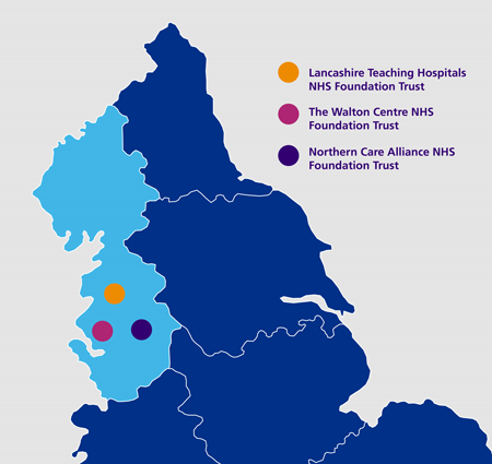 Simple map showing approximate location of the three centres in the North East of England